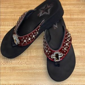 Beautiful rhinestone embellished flip flops